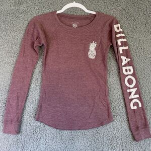 Billabong Pineapple Long Sleeve Burgundy Thermal Graphic Pullover Shirt‎ XS NWOT